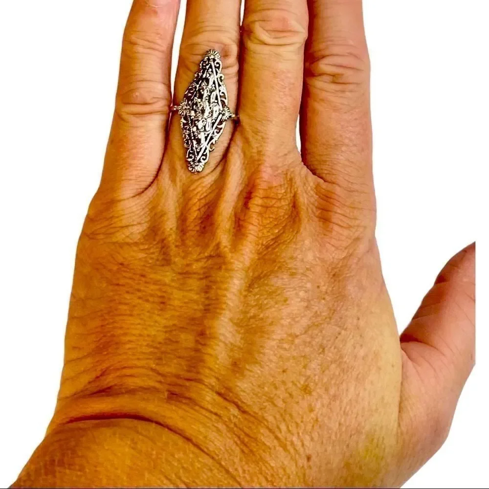 Filagree Marquise Shape Sterling Silver Ring - NEW